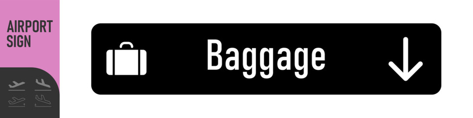 Airport Sign. Arrivals, departures, baggage and transfer - information board signs. Check in, information panel on the direction of arrivals and departures at airports. Takeoff and landing airplane