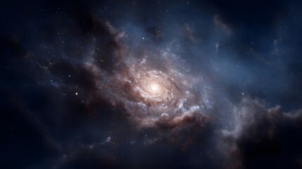 Fototapeta premium A vibrant spiral galaxy glows amidst vast cosmic nebulae and stardust in the deep expanse of space