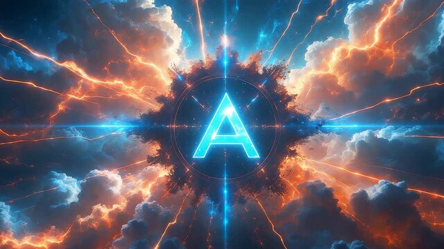 Glowing Triangle Portal Explodes with Electric Lightning in Cosmic Cloud Vortex