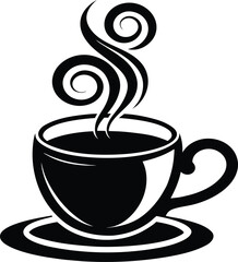 Coffee cup swirling steam flat vector icon silhouette white background.