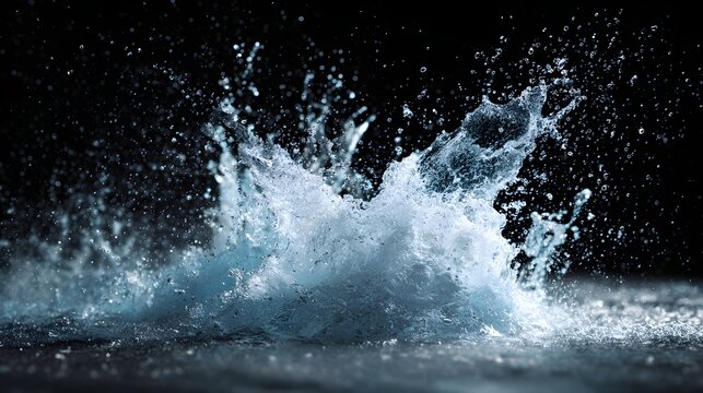 Dynamic, high-speed photography captures a powerful water splash against a dark background