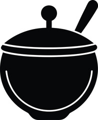 Obraz premium Sugar bowl with spoon silhouette vector icon minimal white background