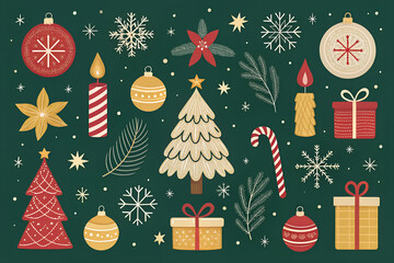 Festive christmas collection featuring ornaments gifts candles and trees for holiday cheer