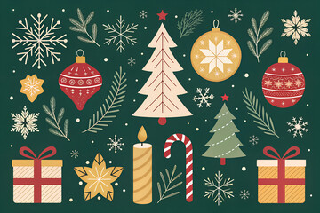 Festive christmas elements collection for holiday greetings and decorations
