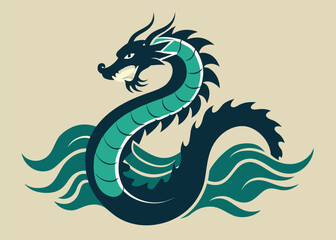 Dragon in water with waves