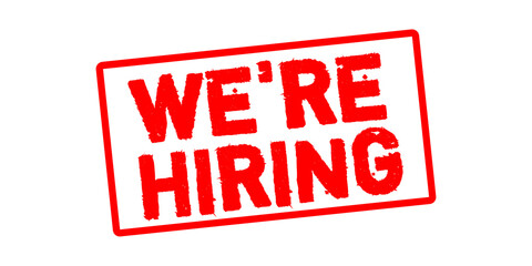 We’re Hiring Red Stamp Sign – Bold Recruitment Job Vacancy Announcement Graphic