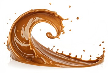 Dynamic caramel sauce splash wave isolated liquid food beverage swirl motion