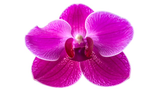 Vivid magenta orchid blossom, petals radiating from a central column