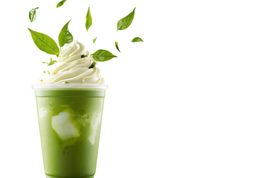 Refreshing matcha beverage cafeteria drink photography bright environment close-up view healthy concept
