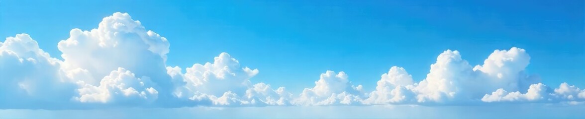 Vast, cerulean sky filled with fluffy white cumulus clouds, creating a serene and peaceful atmosphere Perfect for backgrounds, travel, or nature-themed projects , clouds, optimistic