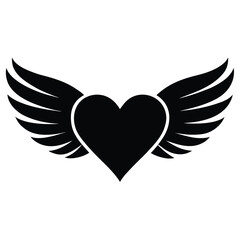 heart wings silhouette Valentine’s Day vector icon
