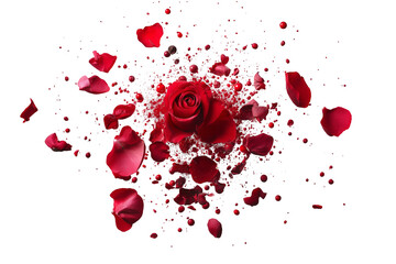 Explosive action of red rose petals in motion artistic display studio background captivating perspective floral beauty concept