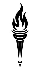 A black and white silhouette of a torch with a lit flame symbolizing enlightenment and knowledge of the truth. White isolated background. Vector graphics. EPS.