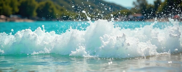 Vibrant summer scene of a refreshing water splash, capturing the energy and freedom of a carefree lifestyle Perfect for travel, vacation, and leisure themes , blue, carefree