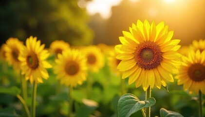 Sunflowers Basking in Golden Sunlight A Breathtaking Summer Garden Display