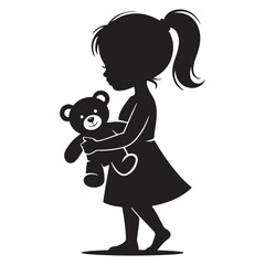 Little Girl Hugging Teddy Bear Silhouette – Childhood Love and Innocence