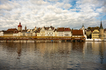 Panoramic view of Lucerne's historic waterfront.