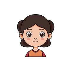 Cute cartoon girl with brown hair and rosy cheeks smiling happily