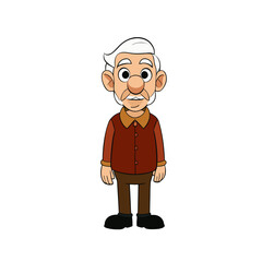 Friendly cartoon grandpa character with white hair and a red shirt standing still