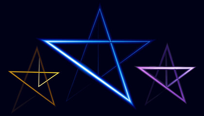 Three Different Colored Star Shapes with Neon Light Effects Background
