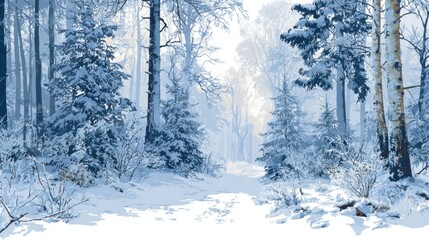 Naklejka premium path through snow-covered winter forest