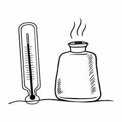 Thermometer and hot water bottle for cold weather