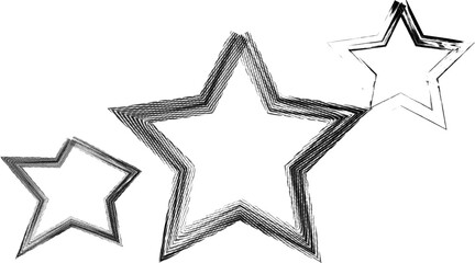 Three Stylized Stars With Textured Grunge Outlines on a White Background