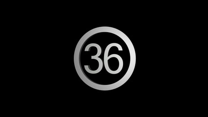 Number 36 Inside a Silver Circle on a Black Background thirty-six numeral