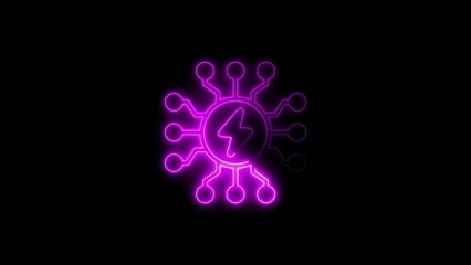 Purple Neon Circuit Board with Lightning Bolt Icon Glowing on Black Background electricity energy