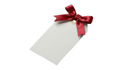 Blank gift tag with red ribbon isolated on transparent background