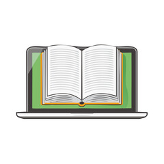 Open book displayed on laptop screen representing digital learning and online education concepts