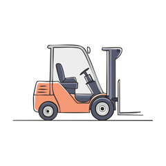 Fototapeta premium Orange and gray cartoon forklift truck with lifting forks and cab on a white background