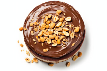 Cheesecake topped with chocolate glaze and peanuts