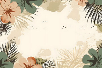 Frame with tropical floral and abstract watercolor splash