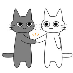 猫が握手するビジネスイラスト。協力・契約・信頼関係・パートナーシップを象徴するシンプルで使いやすいベクターデザイン。商談、合意形成、協働イメージに最適な猫キャラクター素材。
