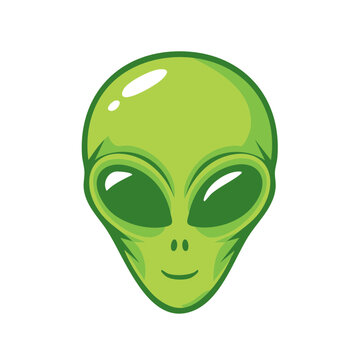 Friendly green alien head cartoon illustration with smiling expression
