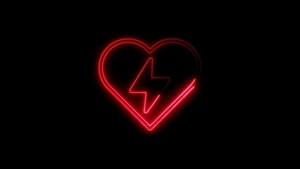 Red Neon Heart with Lightning Bolt Icon on Black Background image photo