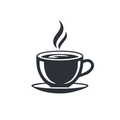 Obraz premium Hot Coffee Cup Icon with Steam, Simple Silhouette of a Beverage in a Mug on a Saucer