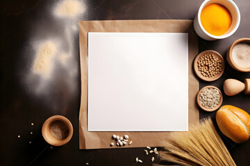 Recipe card surrounded by baking ingredients