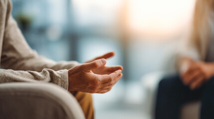Counseling session with patient engaged in conversation and expressing feelings