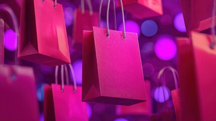 textured pink shopping bags with bokeh