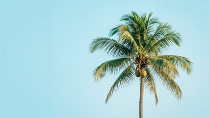 Obraz premium A lone palm tree against a clear blue sky.