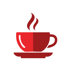 Red Cup of Coffee with Steam, Flat Vector Design, Isolated on White Background