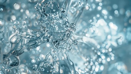 Fototapeta premium Close-up of water splashing with bubbles and ripples, showing fluid motion and transparency.