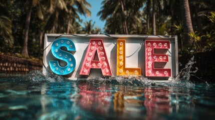 colorful sale sign splashing in water