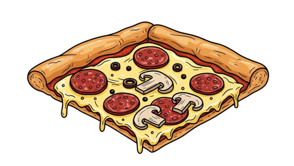 Square Pizza Slice with Pepperoni and Mushrooms Illustration