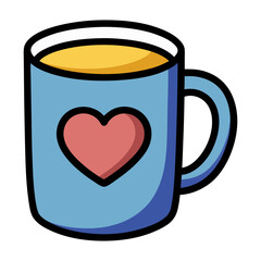Vector illustration of a cute coffee mug with heart design for valentine's day and morning coffee