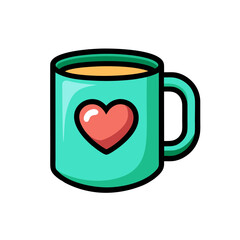 Cute cartoon coffee mug with heart vector illustration for valentine's day and love themes