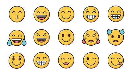 Fototapeta premium Diverse Collection of Round Yellow Emoji Faces Expressing Varied Emotions