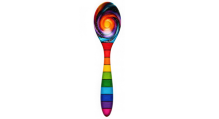 Colorful spoon isolated on transparent background, a vibrant and artistic kitchen utensil